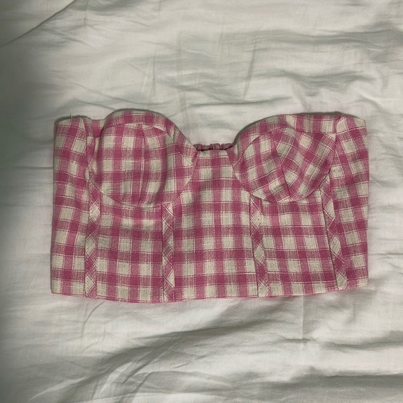 Zara Tops Zara Pink Gingham Corset Cropped Top Poshmark
